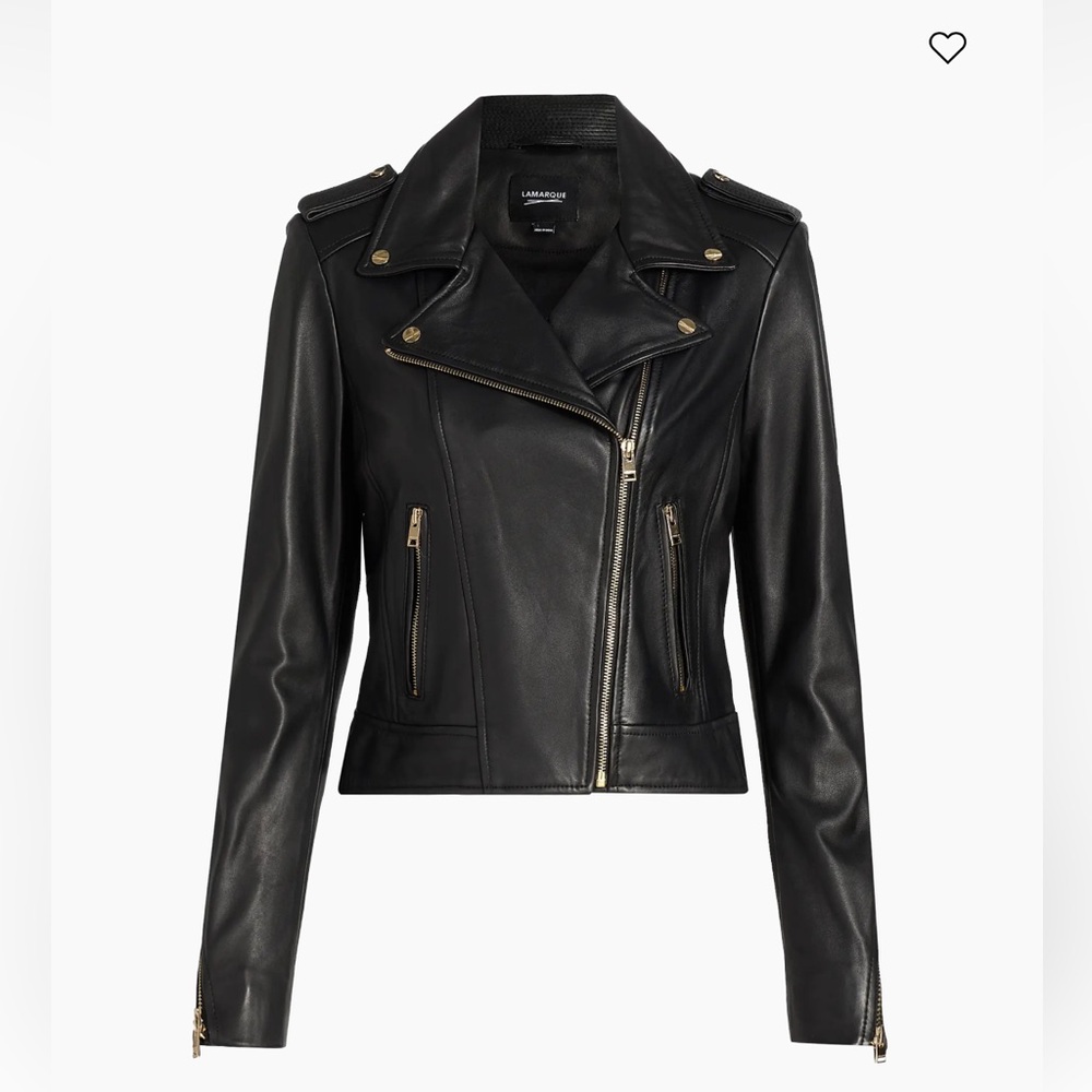 Lamarque Donna Lamb Leather Black Biker Jacket. New with tags. Size XS